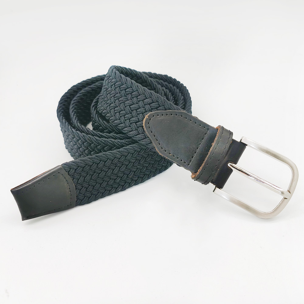 solid color elastic belts with leather tag
