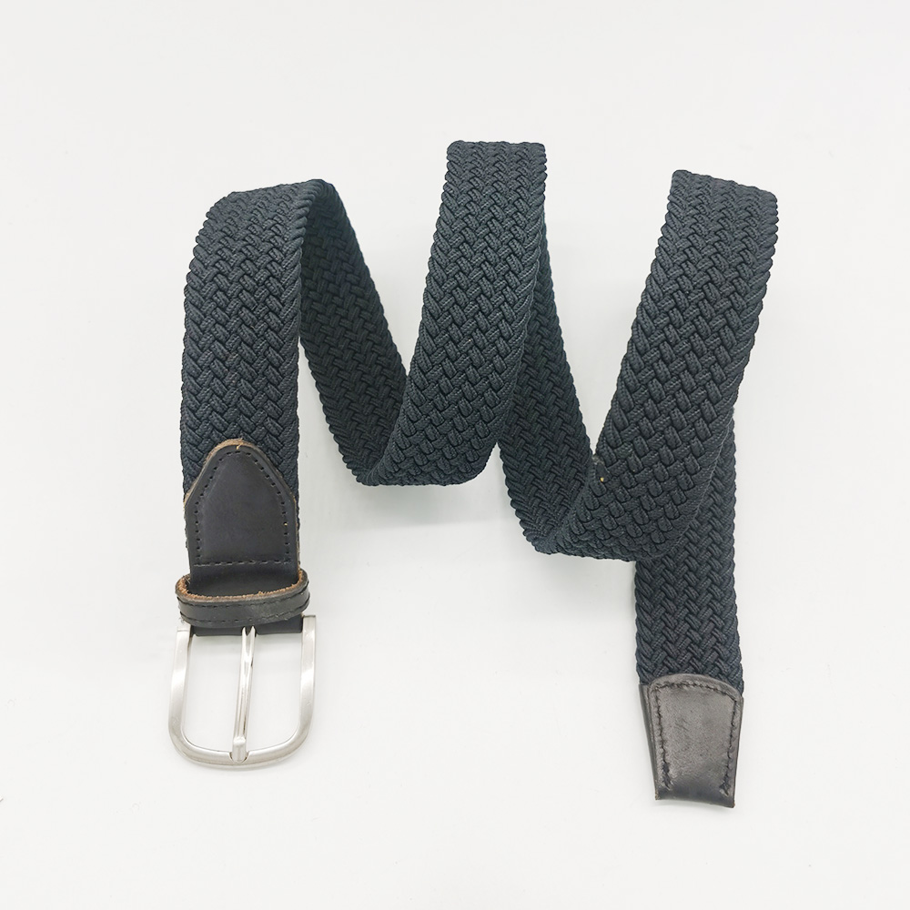 solid color elastic belts with leather tag